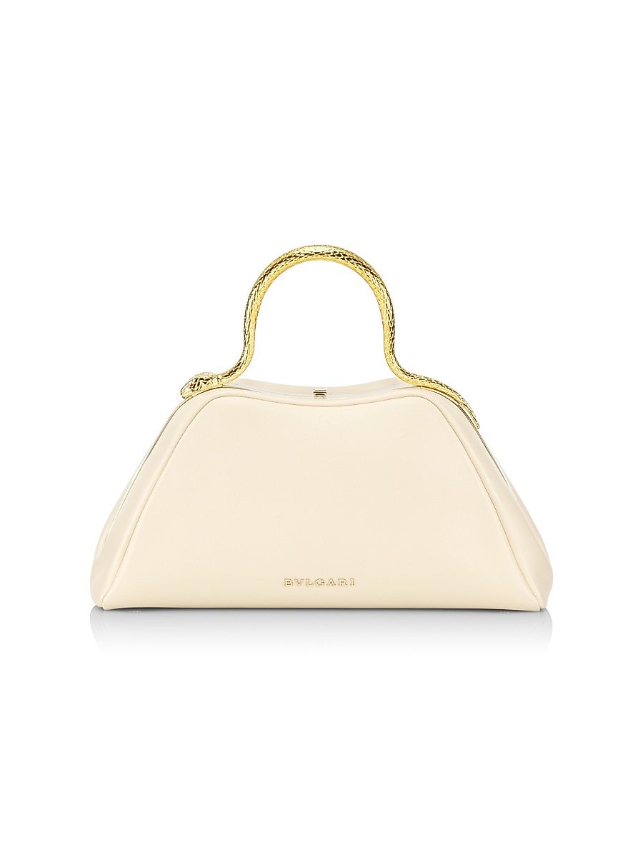 Women's Serpentine Leather Top Handle Bag - Ivory Opal