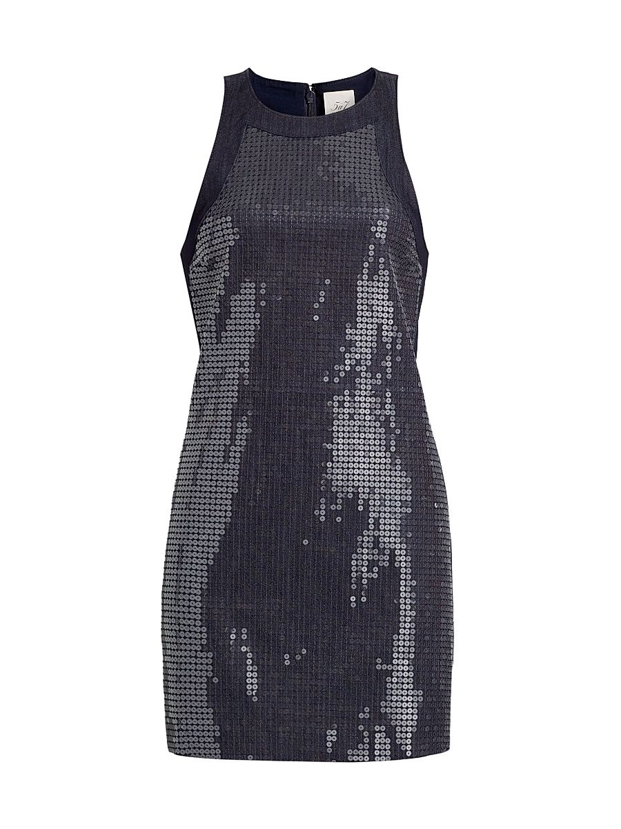 Women's Skyla Sequined Denim Minidress - Indigo Clear - Size 12