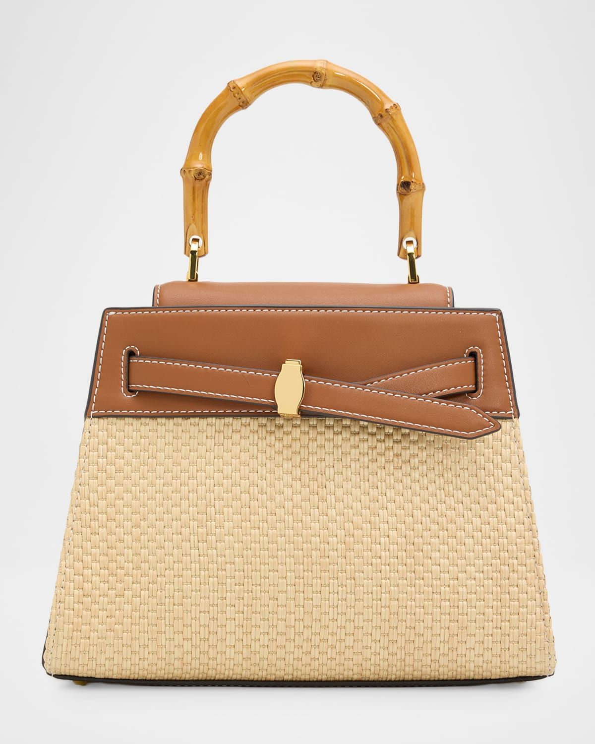 Dash Raffia & Leather Top-Handle Bag