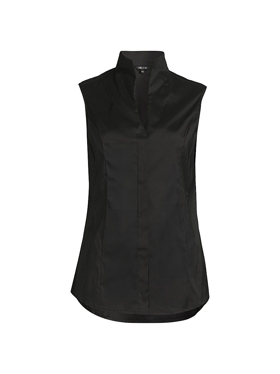 Women's Split Neck Cotton-Blend Sleeveless Blouse - Black - Size XXL