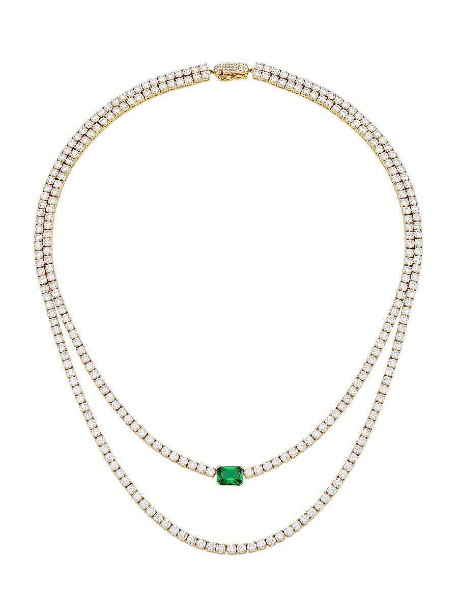 Women's Stunner 18K-Gold-Plated & Cubic Zirconia Double Chain Necklace - Gold With Emerald