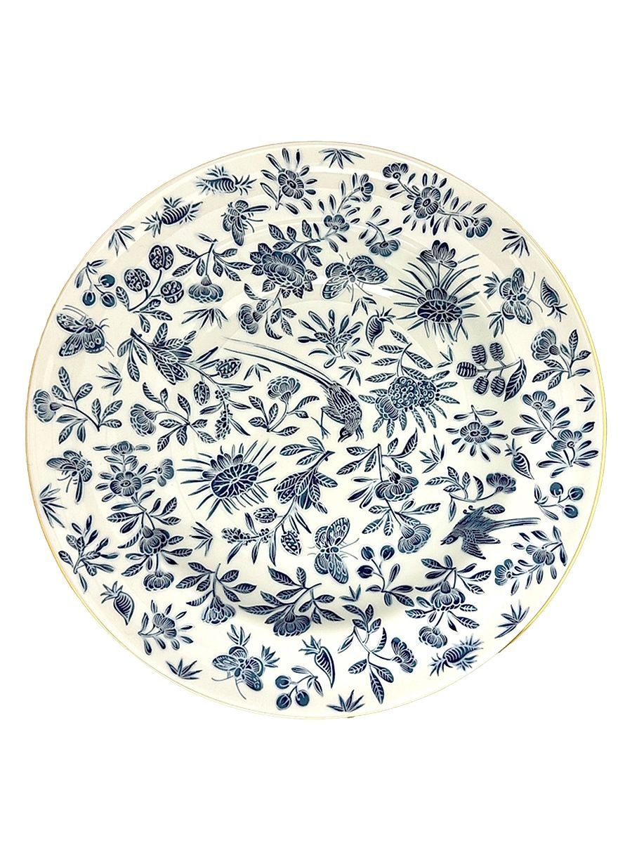 Sacred Bird & Butterfly Porcelain Rimmed Soup Plate
