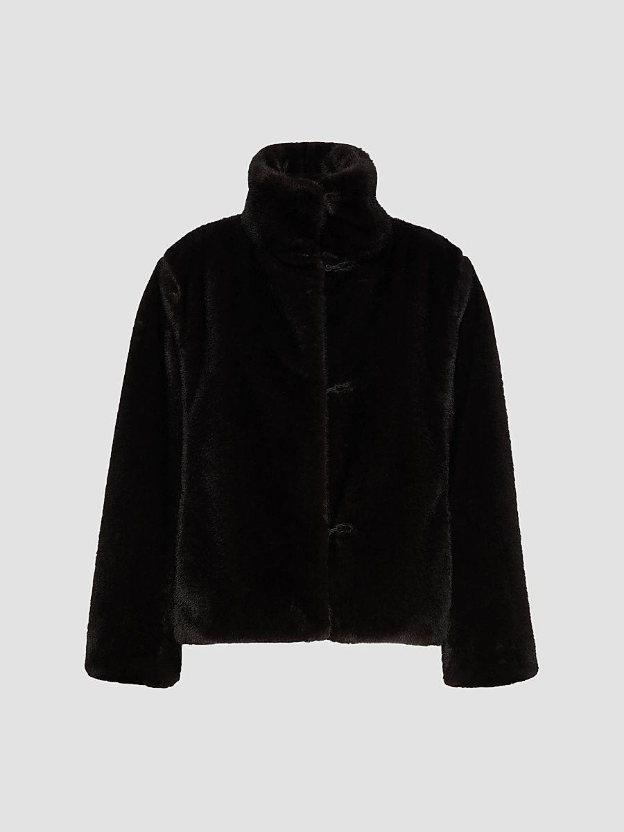 Women's Fluffy Textured Short Coat - Dark Brown - Size 12