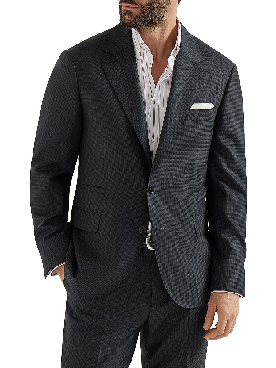 Men's Virgin Wool Houndstooth Blazer Jacket - Anthracite - Size 48