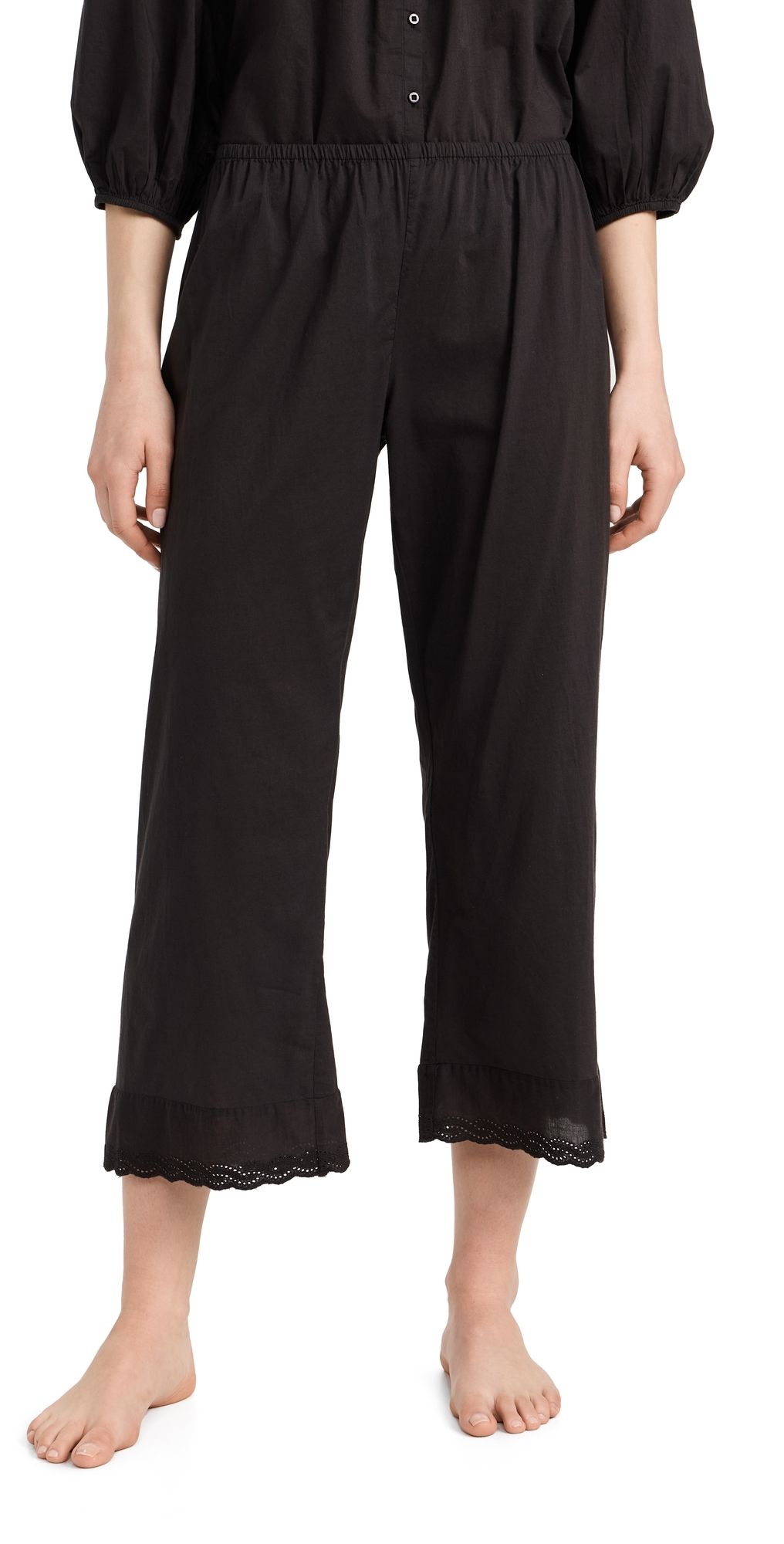 THE GREAT. The Eyelet Easy Sleep Pants Black 0