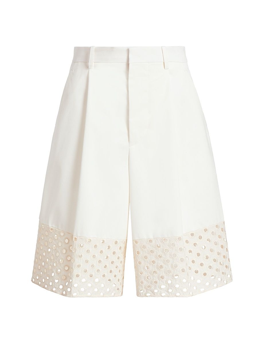 Women's Sangallo Lace & Cotton Bermuda Shorts - Lily White - Size 10