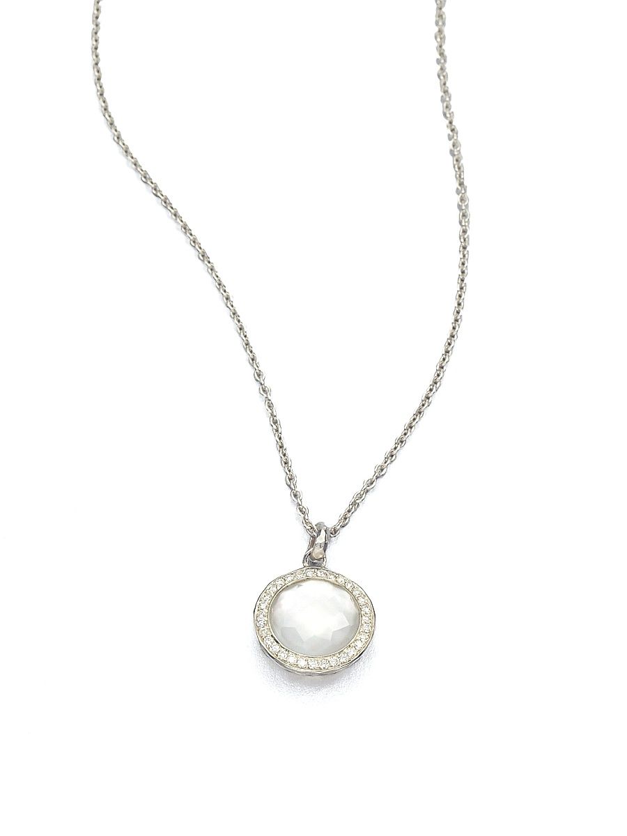Women's Lollipop Small Sterling Silver, Mother-of-Pearl & 0.14 TCW Diamond Necklace - Silver Pearl
