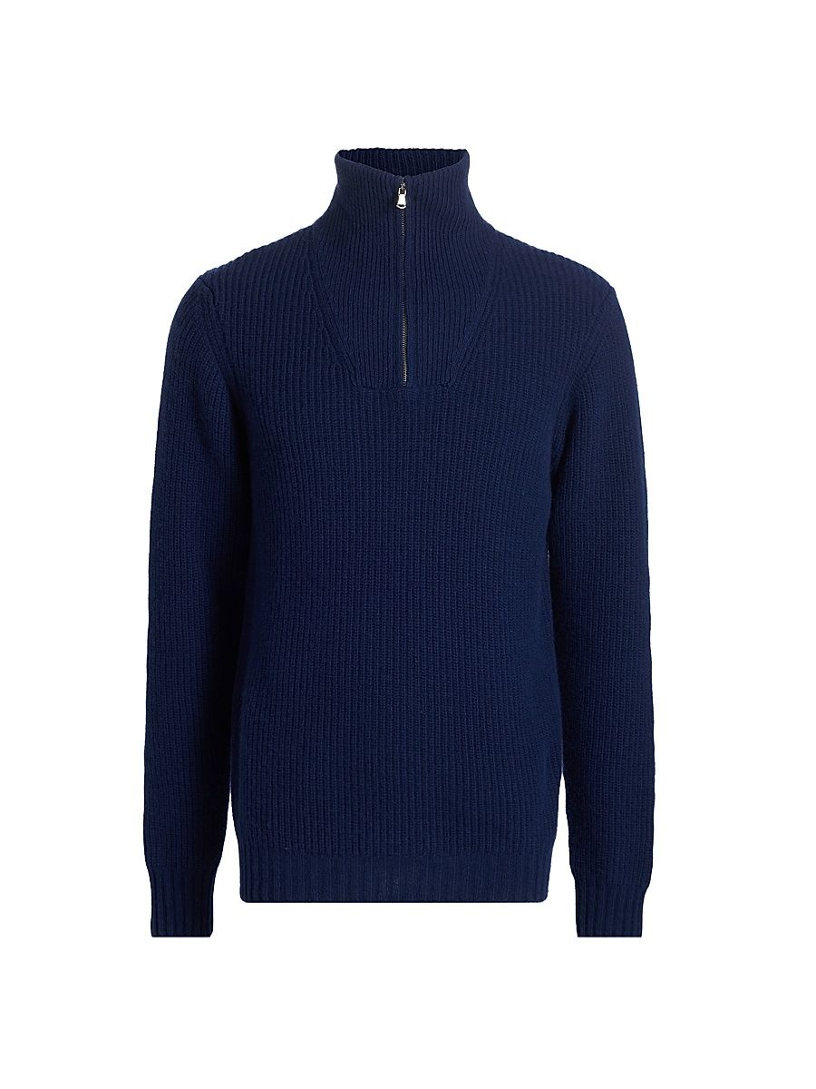 Men's COLLECTION Modern Rib-Knit Wool Half-Zip Sweater - Navy - Size XXL