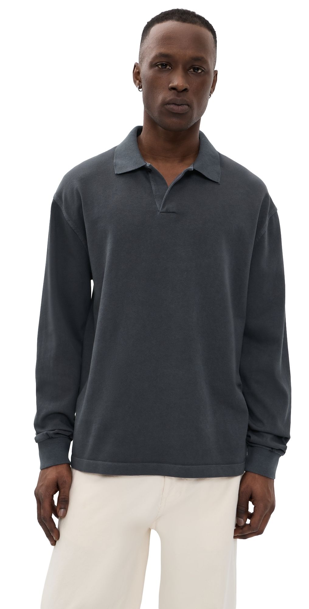Madewell Cotton Long Sleeve Polo Coal M