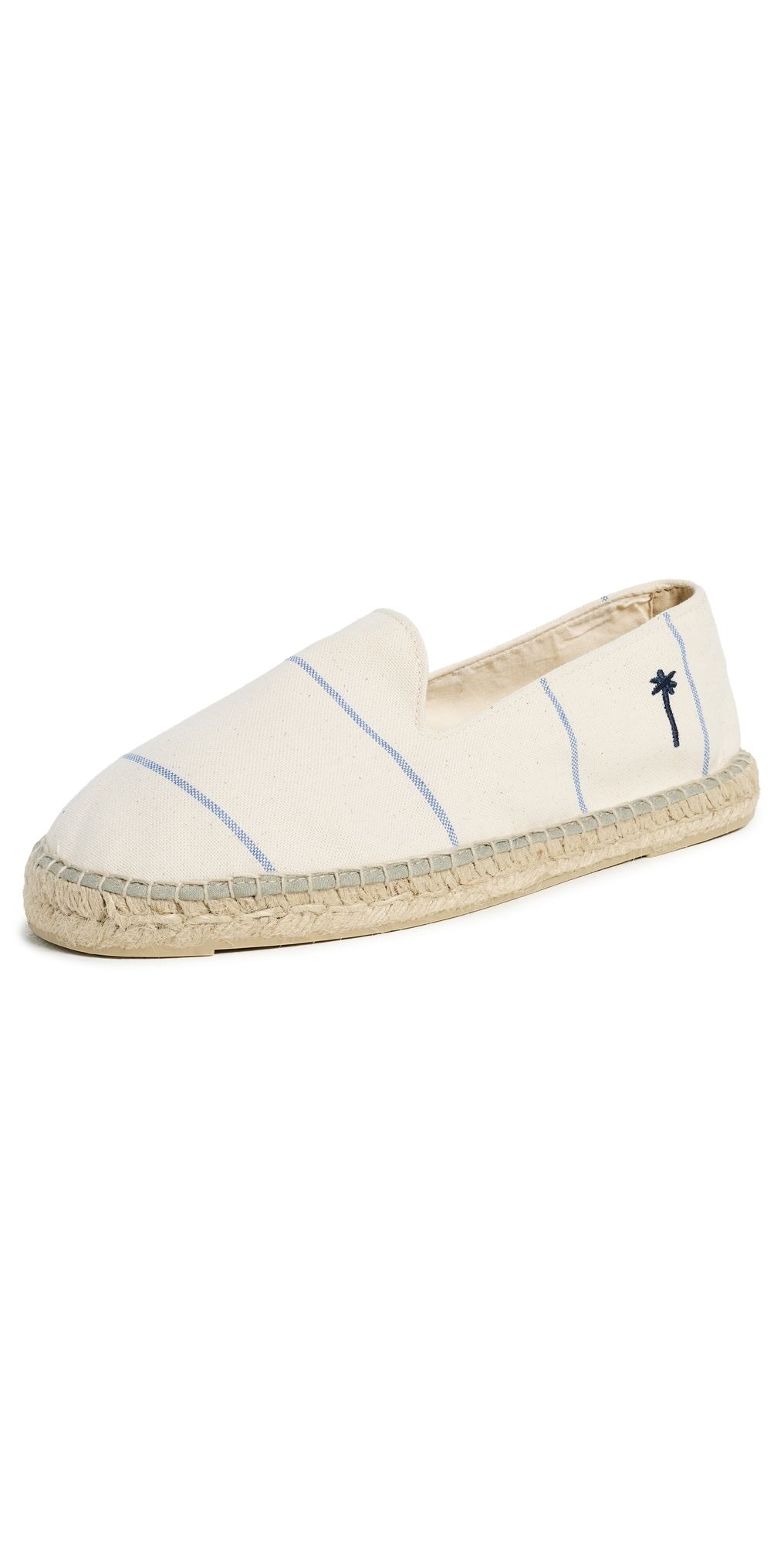 Manebi Canvas Stripe Classic Espadrilles Navy Blue Microstripe on Beige 43