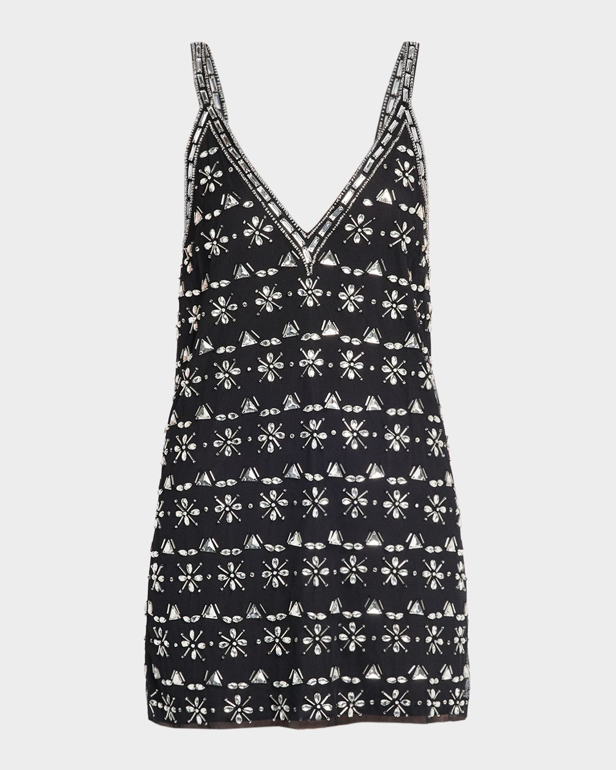 Lynda Deep V-Neck Rhinestone Mini Dress