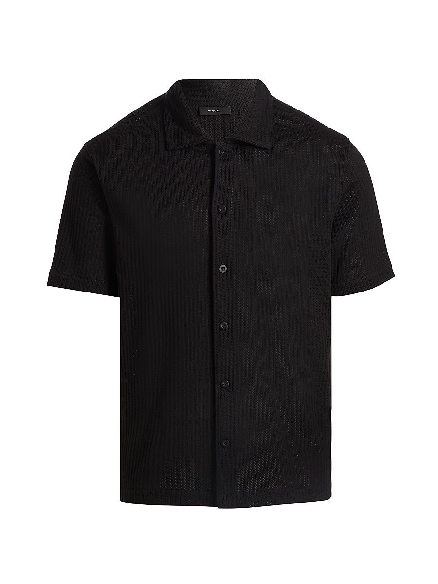 Men's Pointelle Cotton-Blend Short-Sleeve Shirt - Black - Size XXL