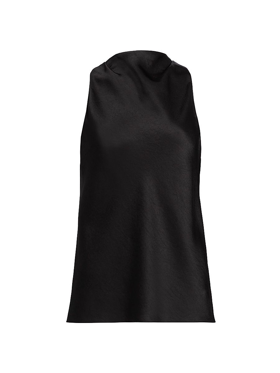 Women's Cowlneck Satin Bias Top - Black - Size XS