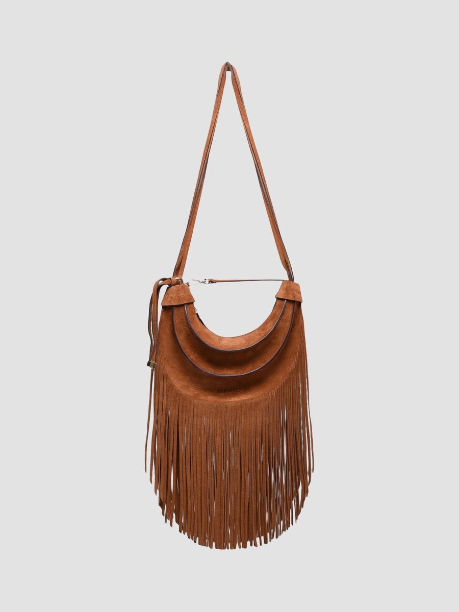 Farm Rio Women's Suede Fringe Hobo Banana Bag - Cuoio
