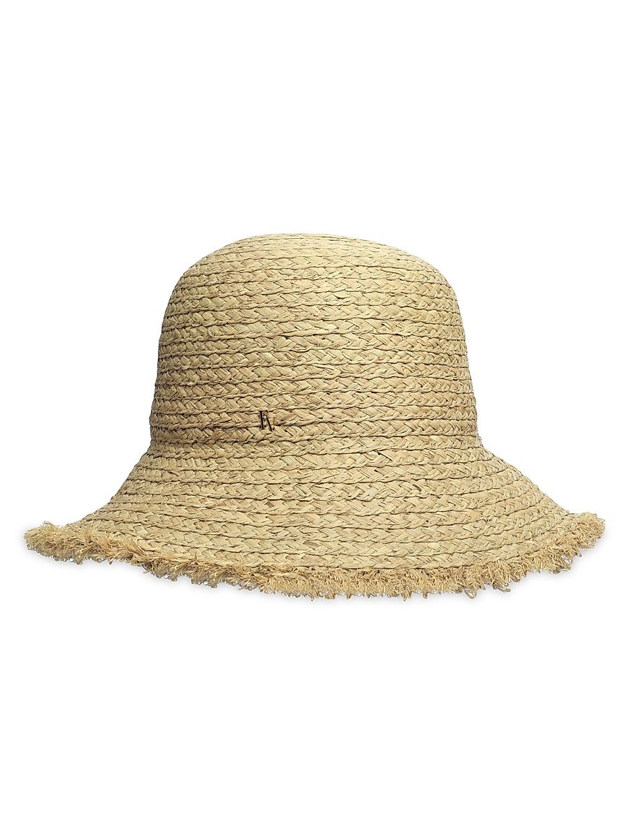 Women's Straw Frayed-Edge Bucket Hat - Natural - Size Large