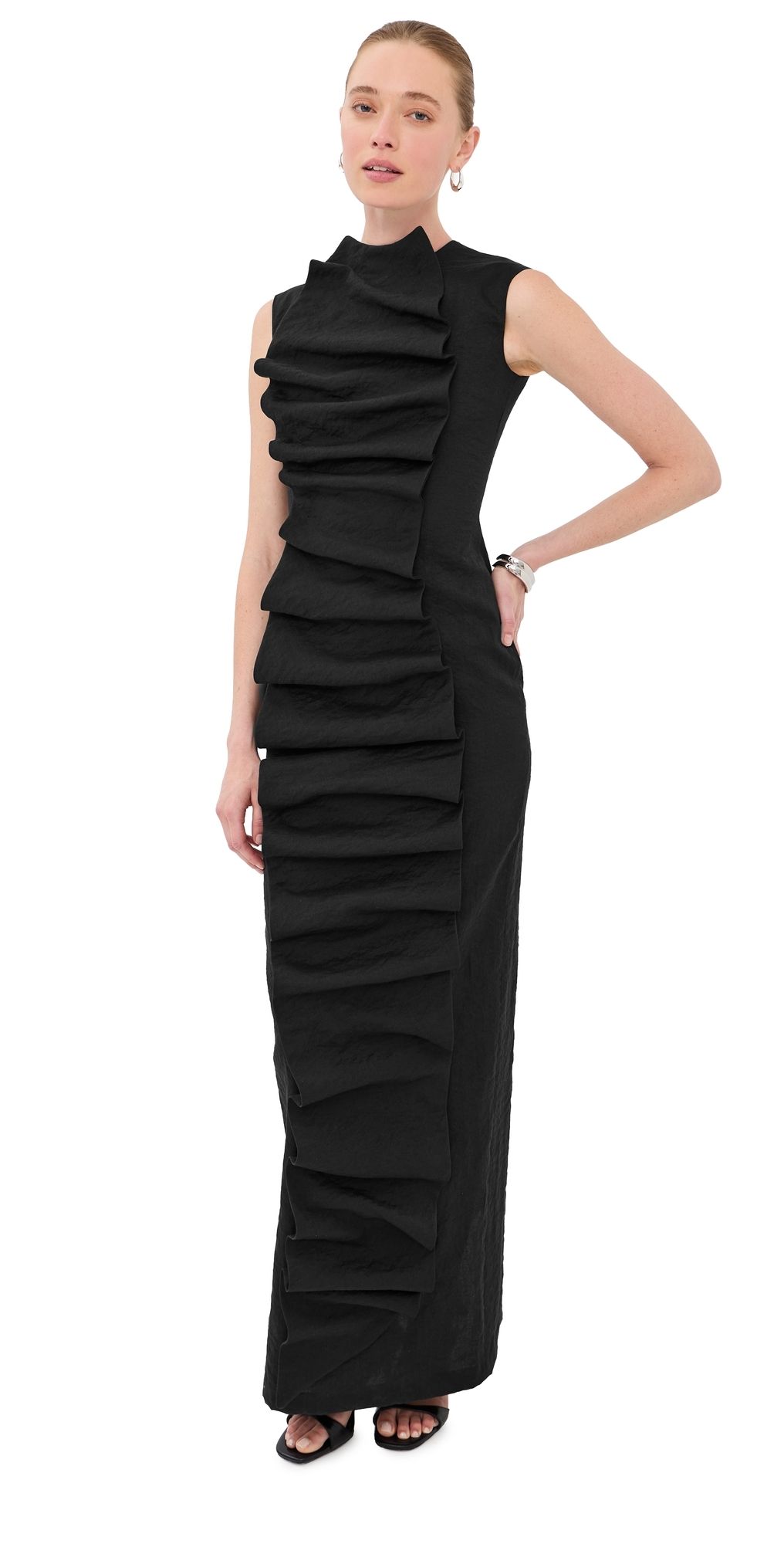 A. W.A. K.E. MODE Bib Front Maxi Dress Black 34