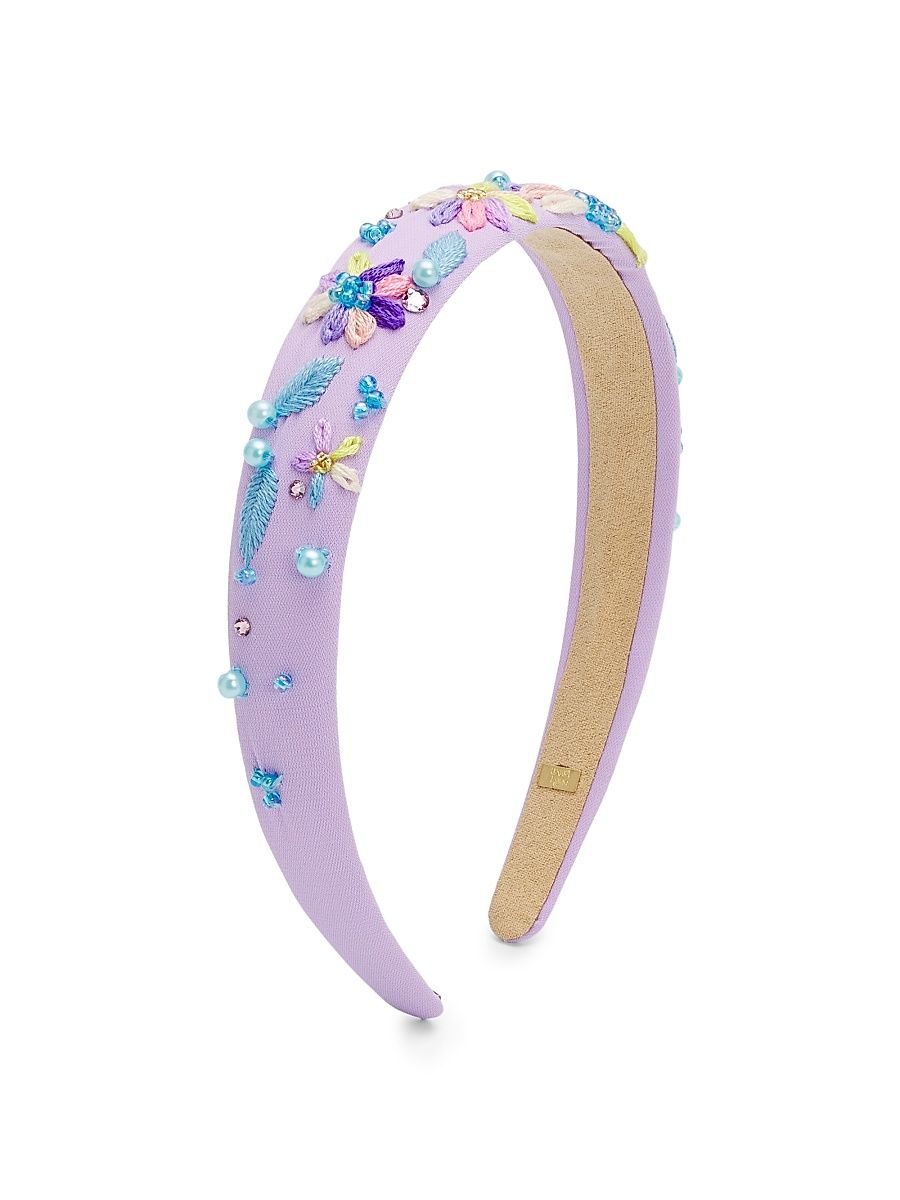 Girl's Embroidered Floral Studded Headband - Lavender