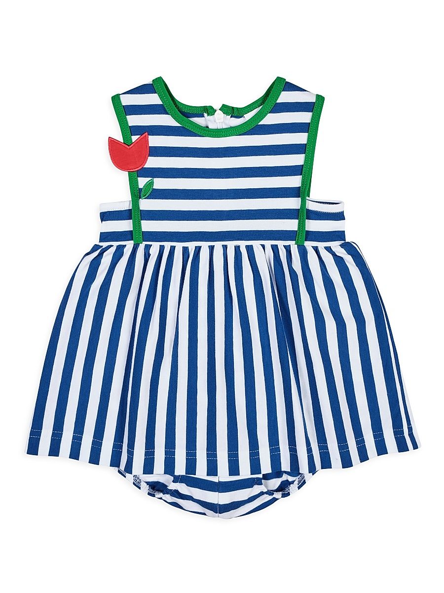 Little Girl's & Girl's Embroidered Striped Stretch-Cotton Romper - Royal - Size 8