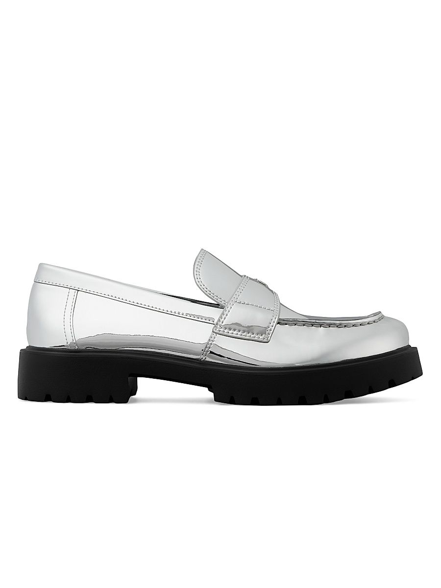 Women's Lug-Sole Leather Loafers - Silver - Size 9.5