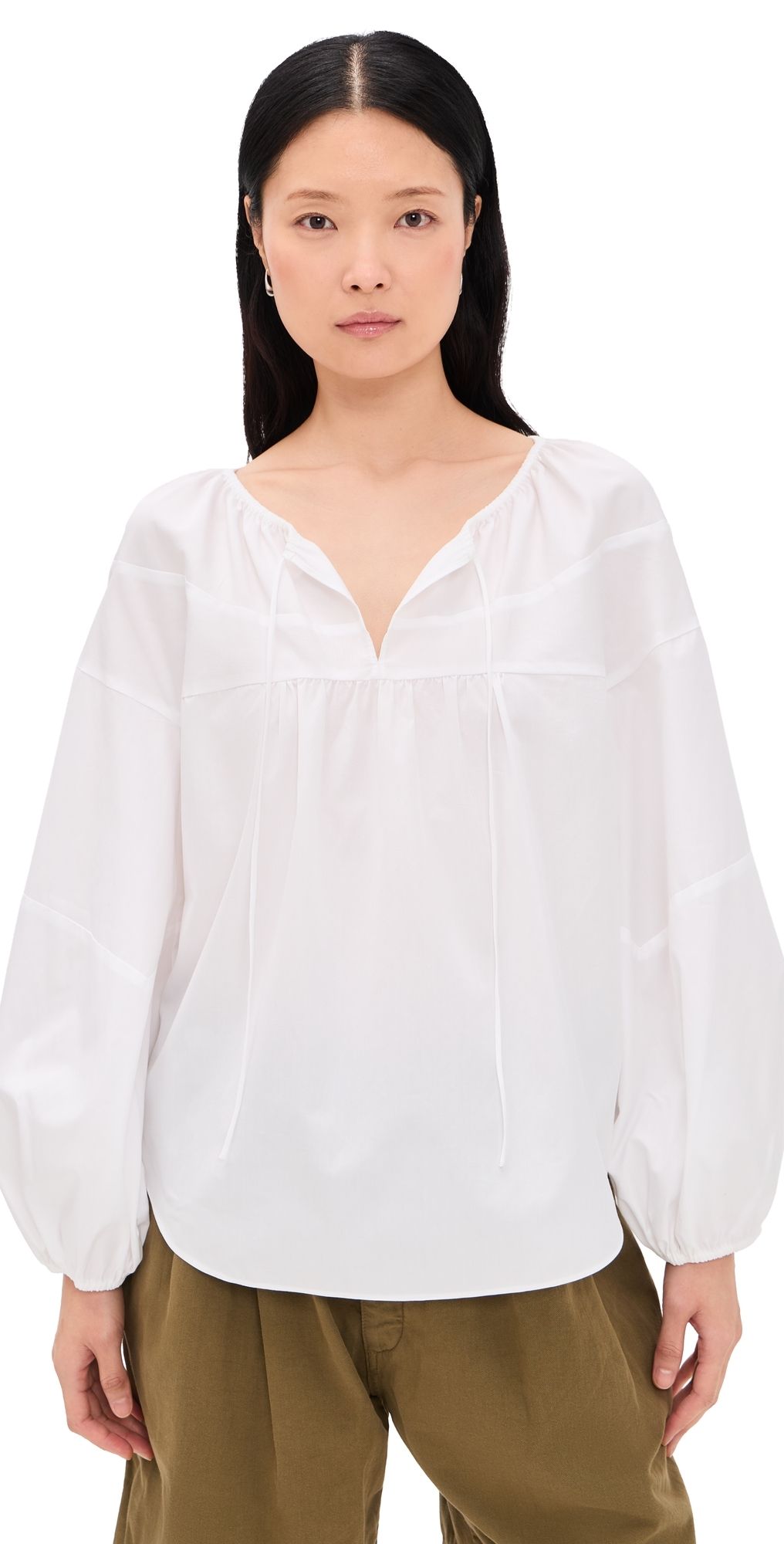 Vince Shirred Long Sleeve Top Optic White XL