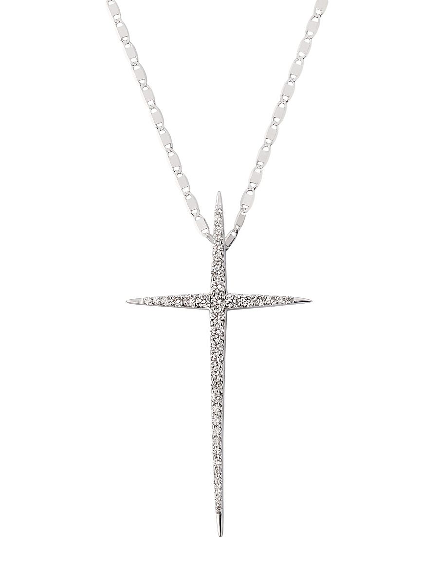 Women's Flawless 14K White Gold & 0.27 TCW Diamond Skinny Pointed Cross Pendant Necklace - White Gold