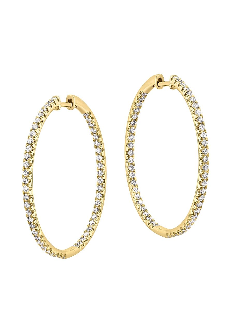 Women's 14K Yellow Gold & 1.5 TCW Diamond Inside-Out Hoop Earrings - Yellow Gold
