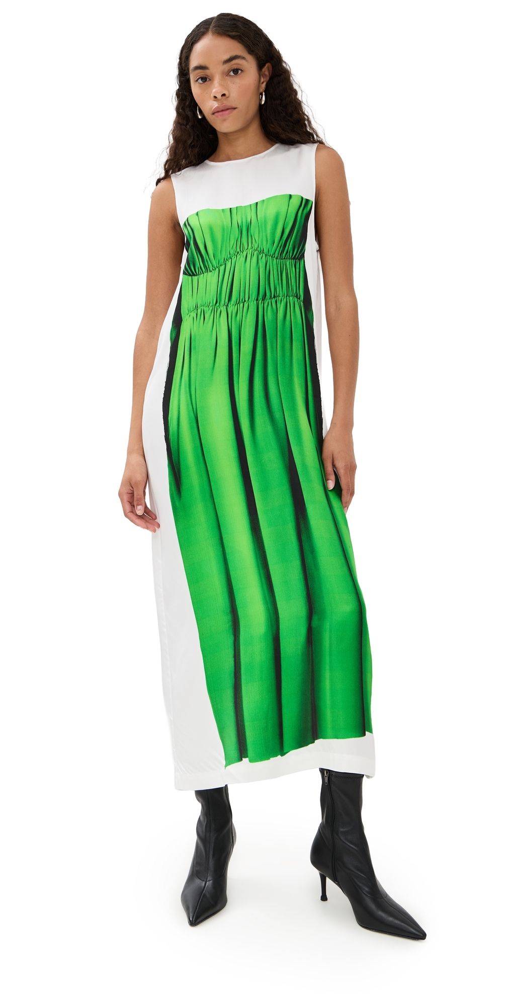 Tibi Trompe Loeil Dress Green Multi 4