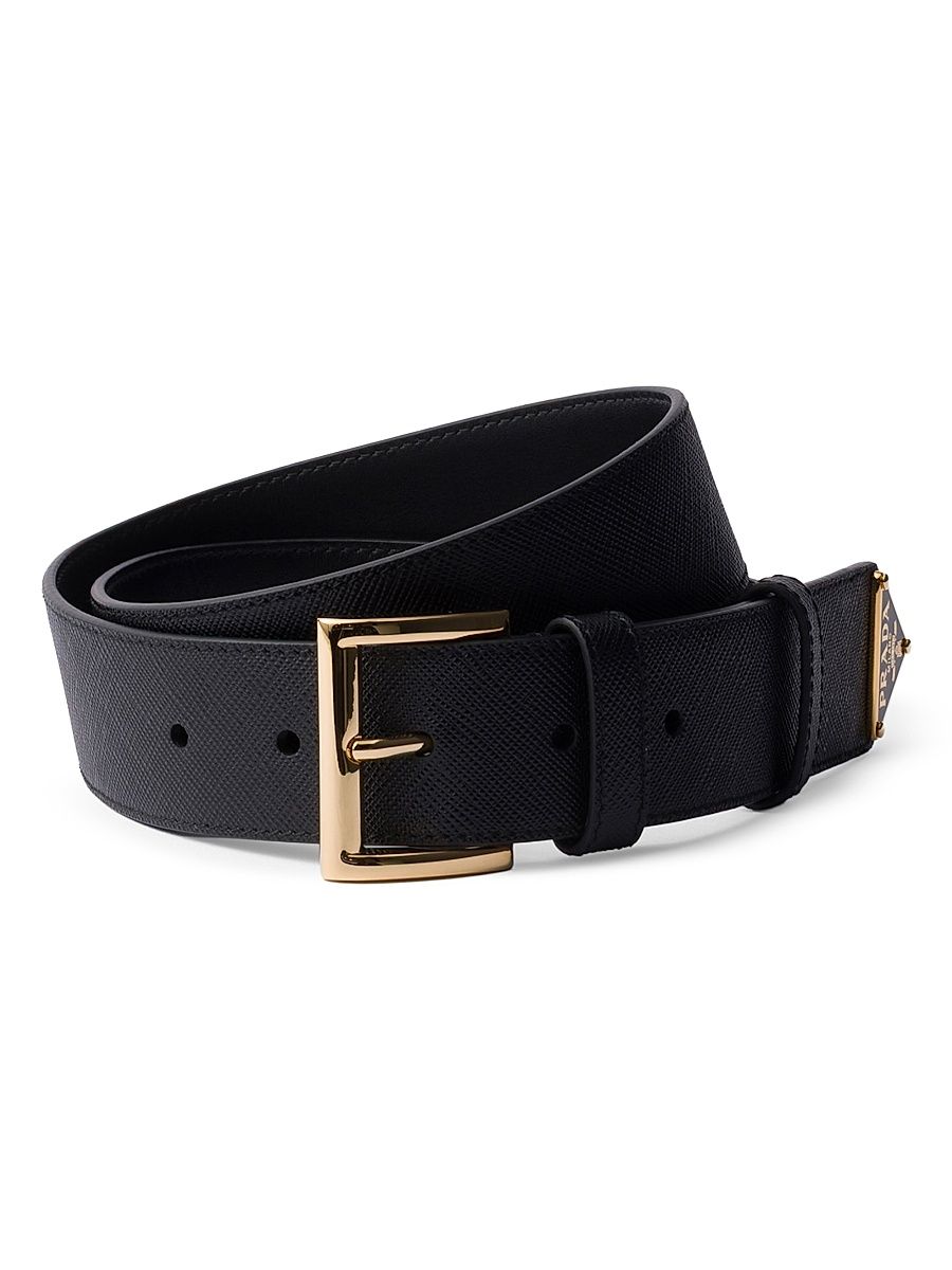 Women's Saffiano Leather Belt - Black - Size 34