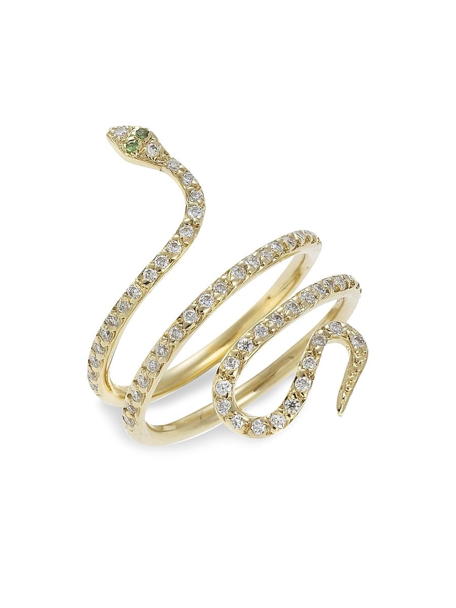 Women's 18K Yellow Gold & White Diamond Single Python Ring - Yellow Gold - Size 7