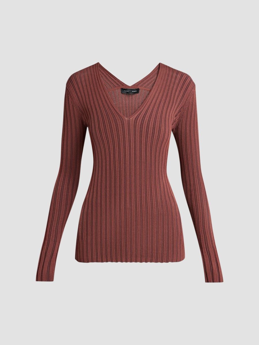 Proenza Schouler Women's Roux Ribbed V-Neck Top - Copper - Size XL