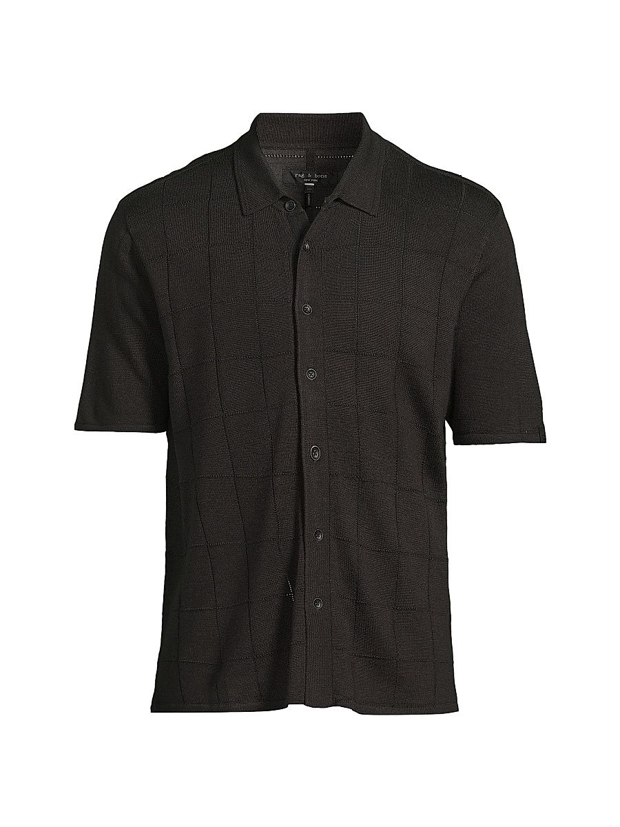 Men's Dalton Window Pane Short-Sleeve Knit Shirt - Dark Brown - Size XXL