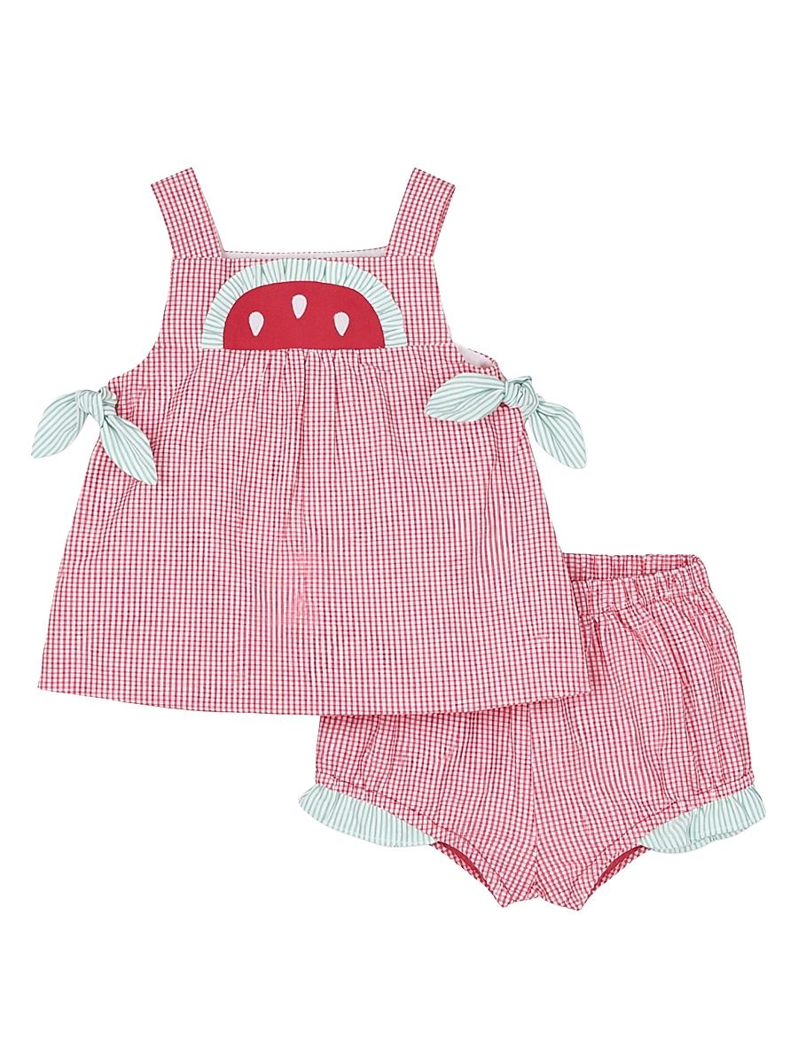 Baby Girl's Check Seersucker Dress & Bloomers Set - Red - Size 24 Months