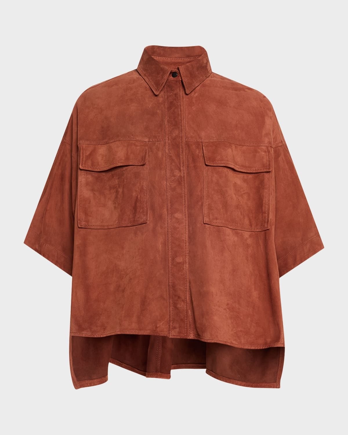 Suede Short-Sleeve Oversized Utility Shirt
