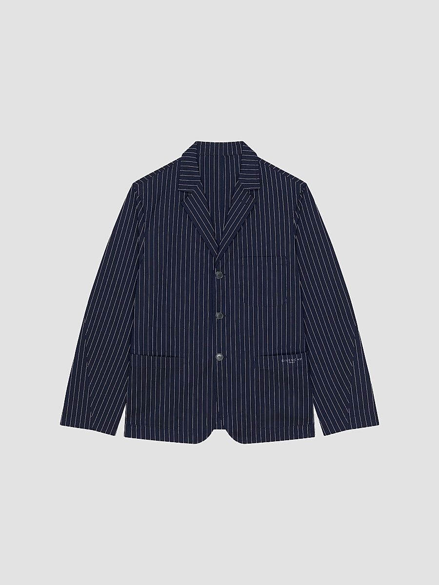 Givenchy Men's Single-Breasted Deconstructed Striped Jacket in Cotton - White Navy - Size 44