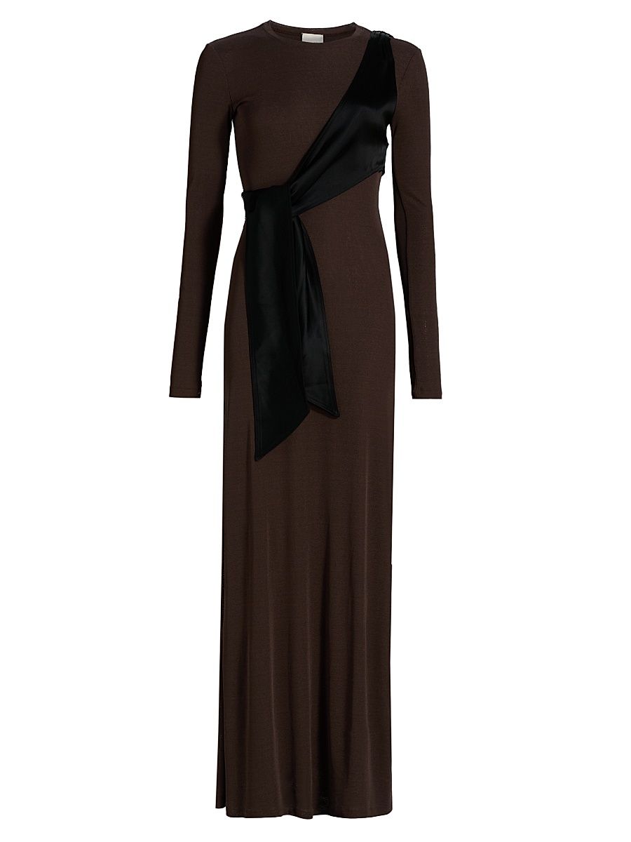 Women's Grow Yura Jersey-Knit Sash Maxi Dress - Dark Oak Black - Size XS