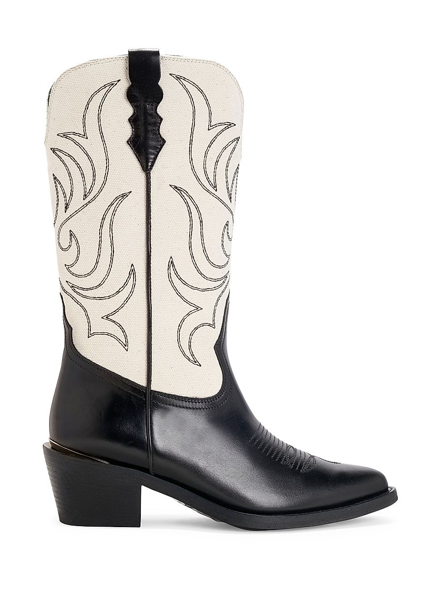 Women's Rowan 55MM Embroidered Leather Boots - Nero Ecru - Size 11