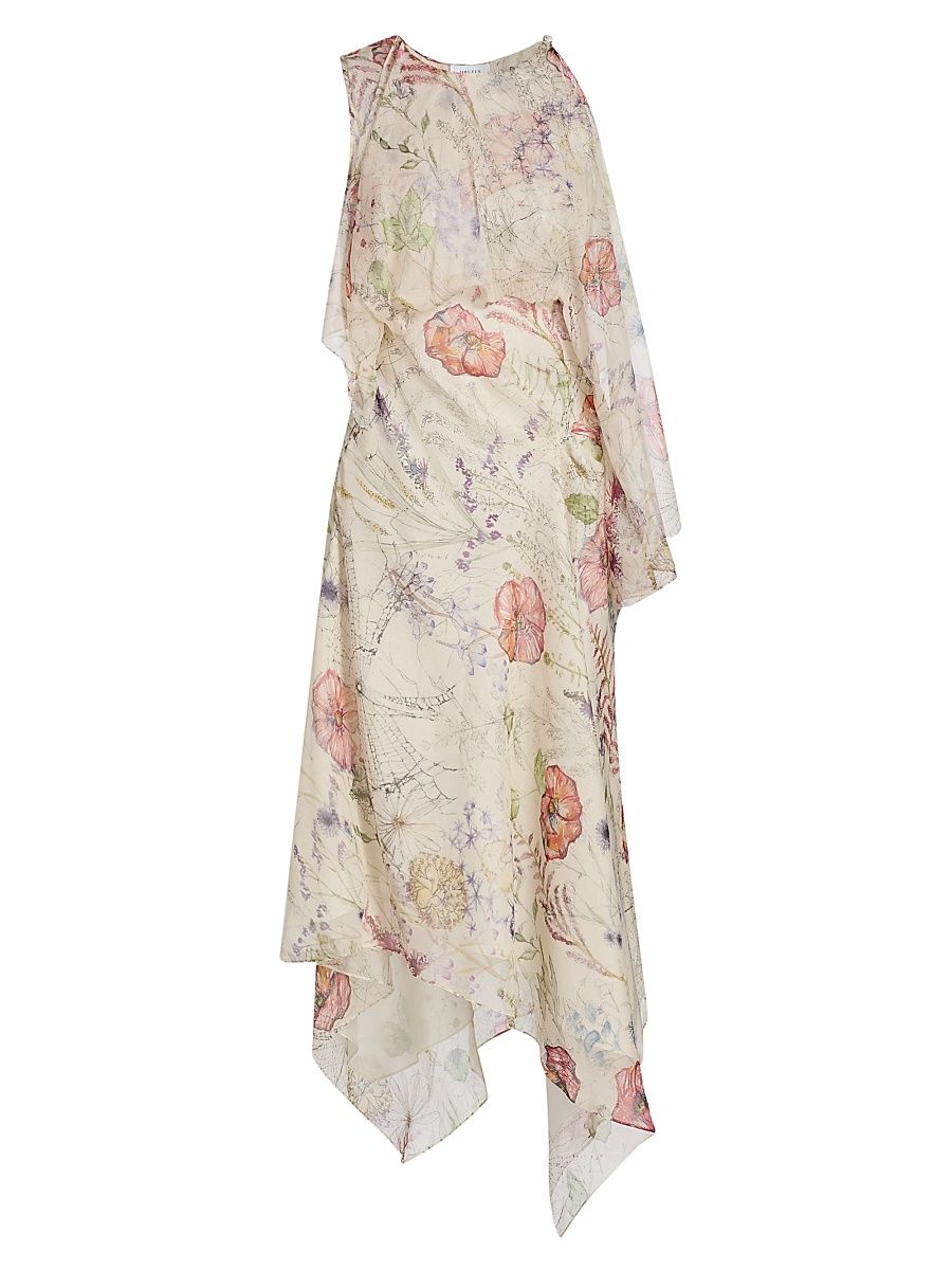 Women's Day Spiderweb Floral Silk Midi-Dress - Ivory - Size 12