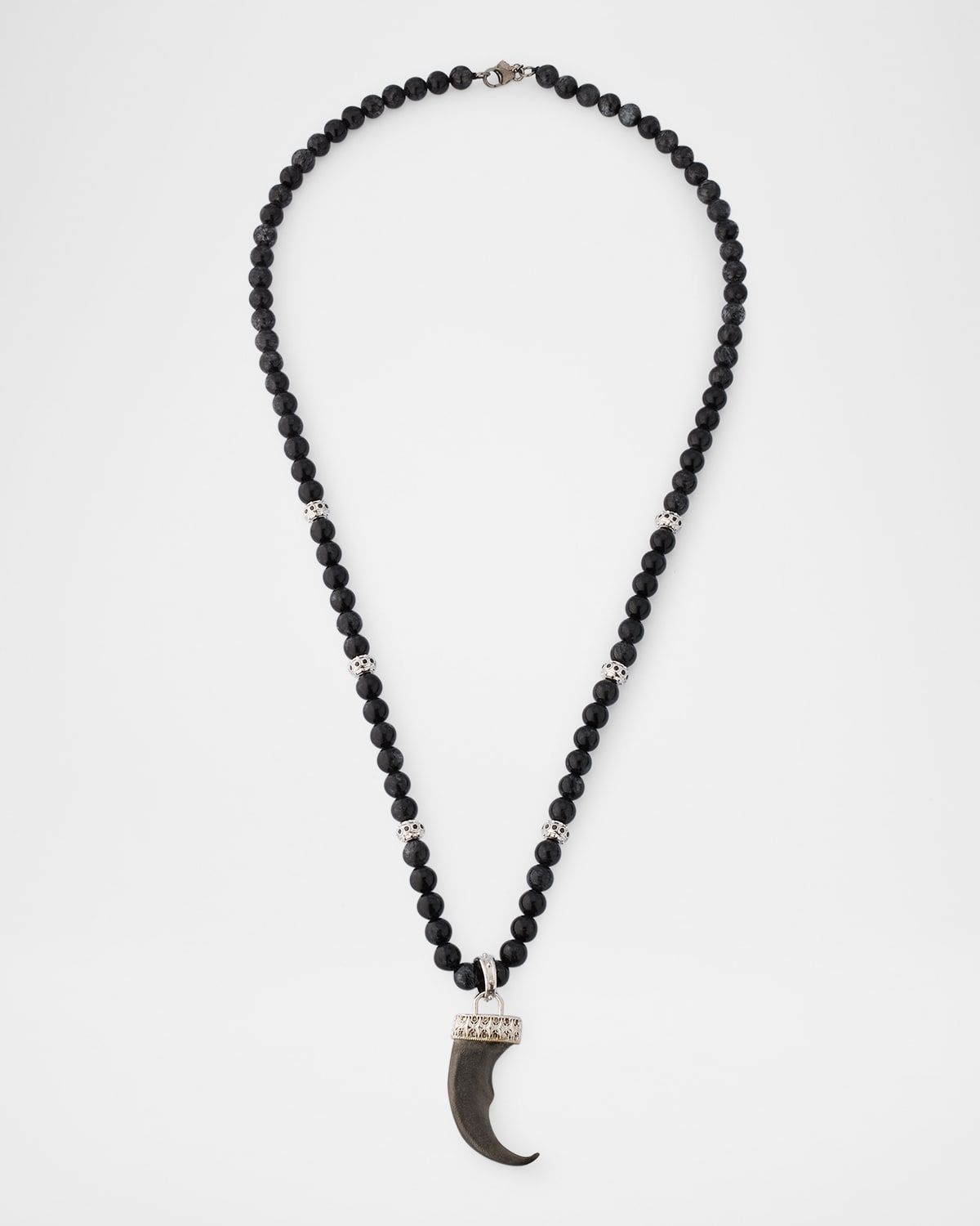 Men & apos;s Horn Enhancer Rutilated Quartz Beaded Necklace with Sapphires