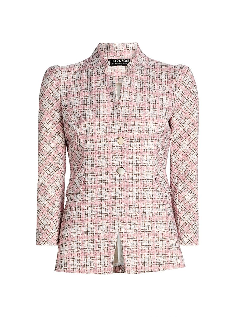 Women's Hisako Tweed-Print Stretch-Jersey Blazer - Mademoiselle Peau D Ange - Size 8