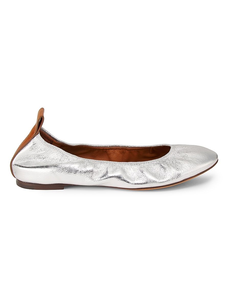 Women's Metallic Leather Ballerina Flats - Silver - Size 11