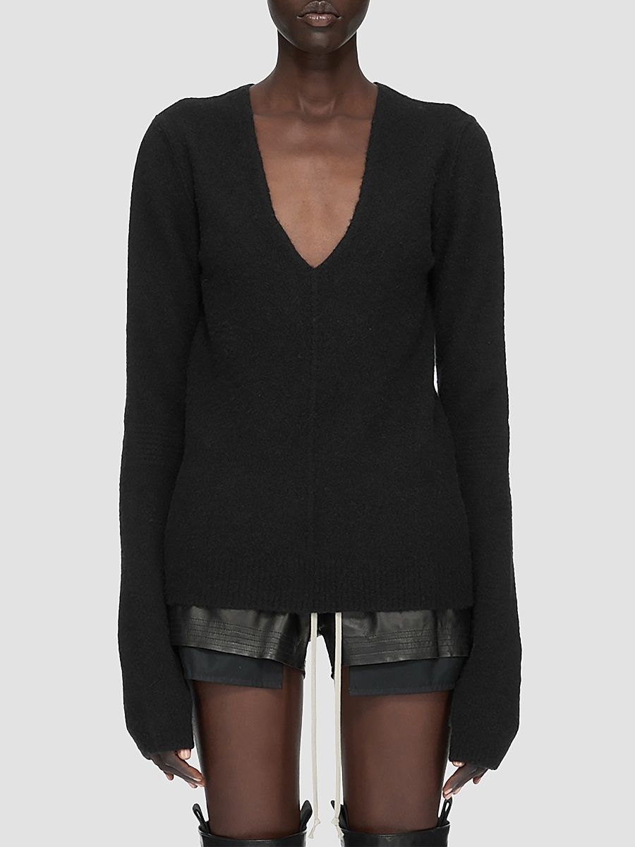 Women's Tommy V-Neck Alpaca Sweater - Black - Size XL