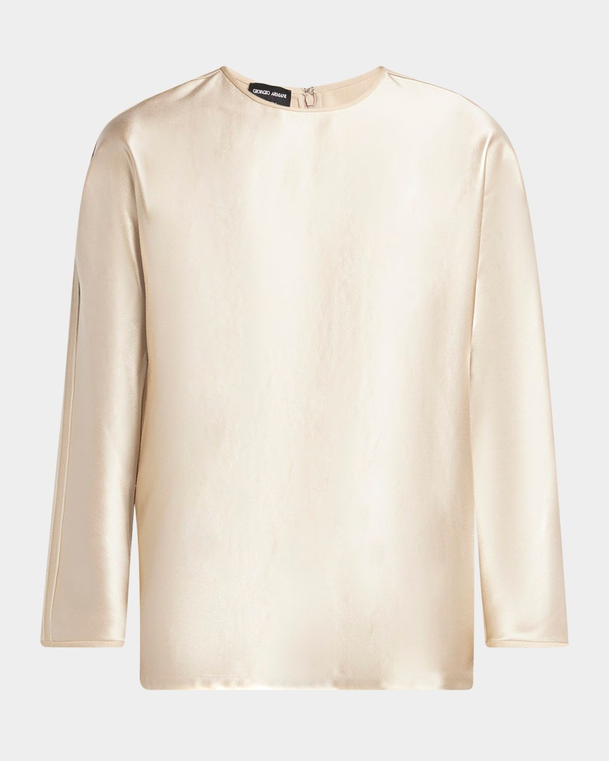 Tonal Piping Long-Sleeve Silk Blouse