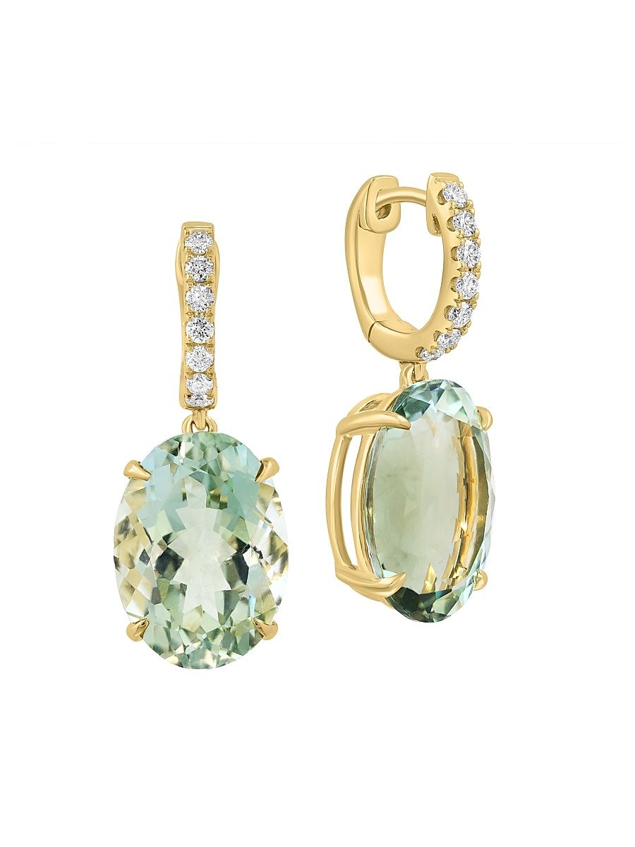 Women's 14K Yellow Gold, Green Amethyst & 0.24 TCW Diamond Drop Earrings - Yellow Gold