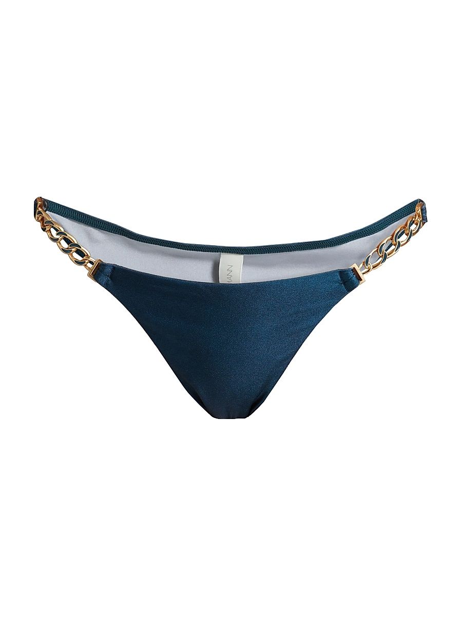 Women's Ascension Chain-Trimmed Bikini Bottom - Dark Blue - Size 8