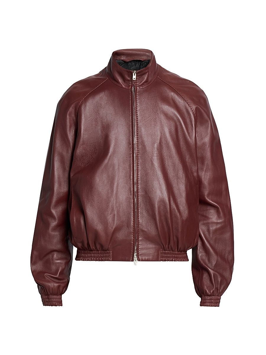 Men's Lokot Leather Bomber Jacket - Rum Brown - Size 44