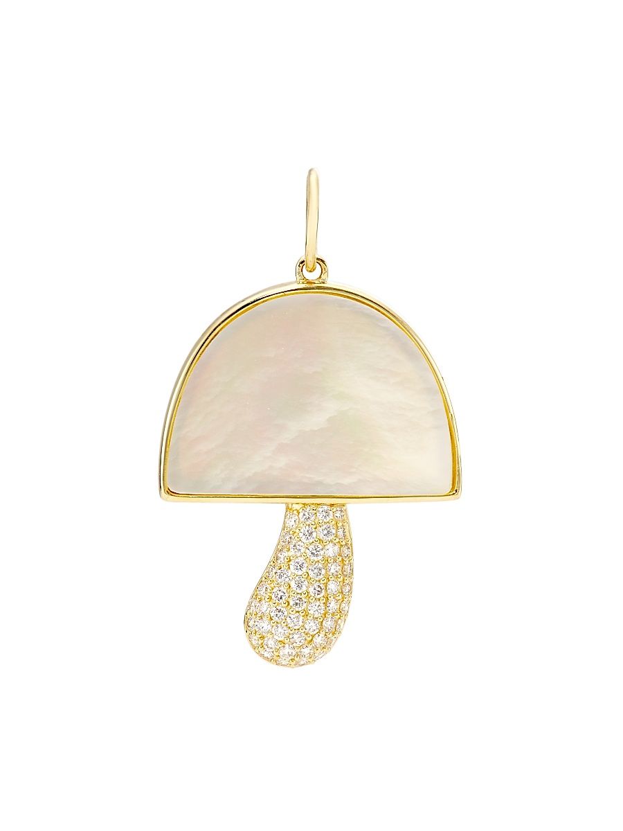 Women's 14K Yellow Gold, 0.47 TCW Diamond & Mother Of Pearl Mushroom Pendant - White