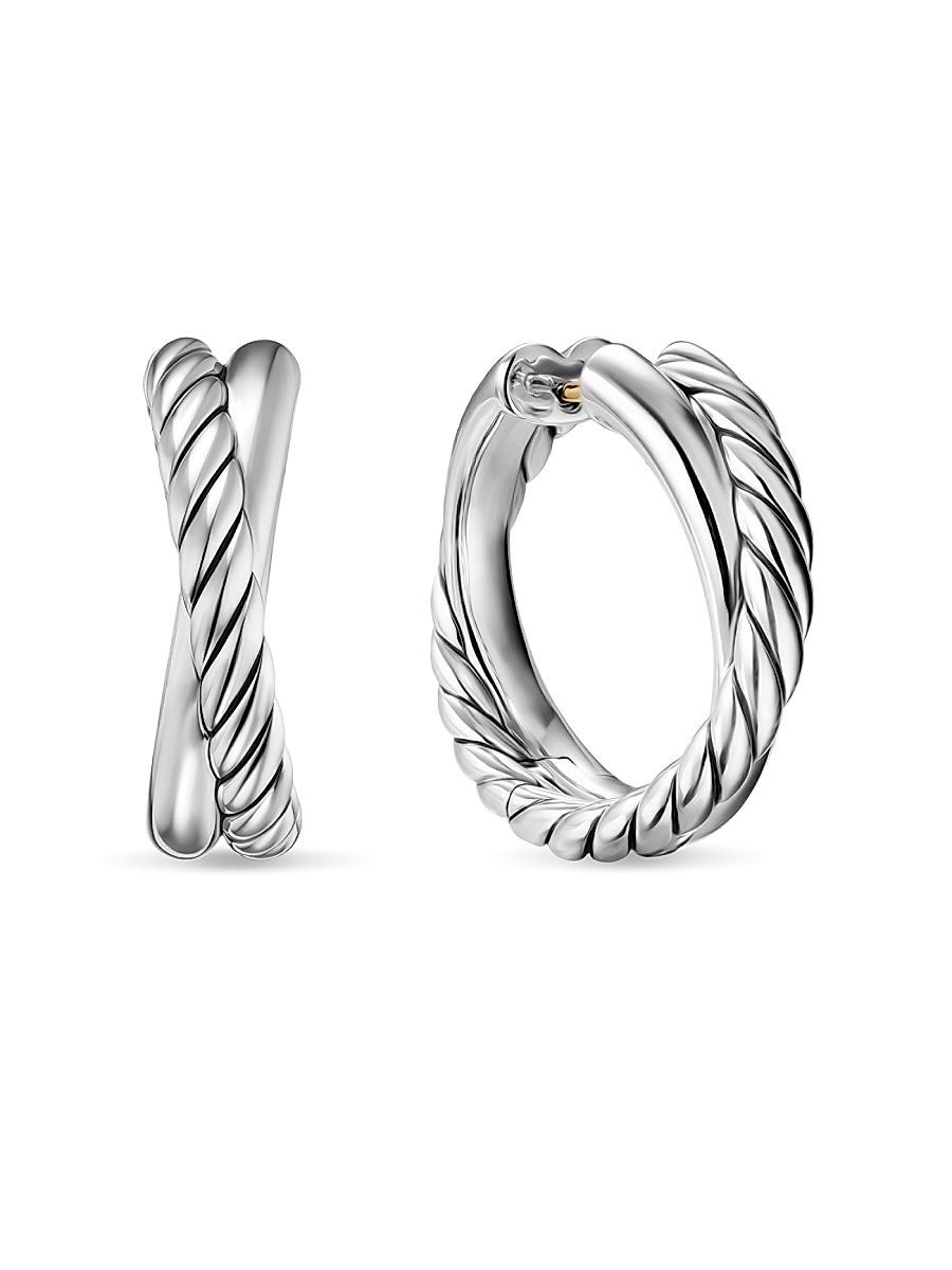Women's Crossover Hoop Earrings in Sterling Silver, 22.3MM - Silver
