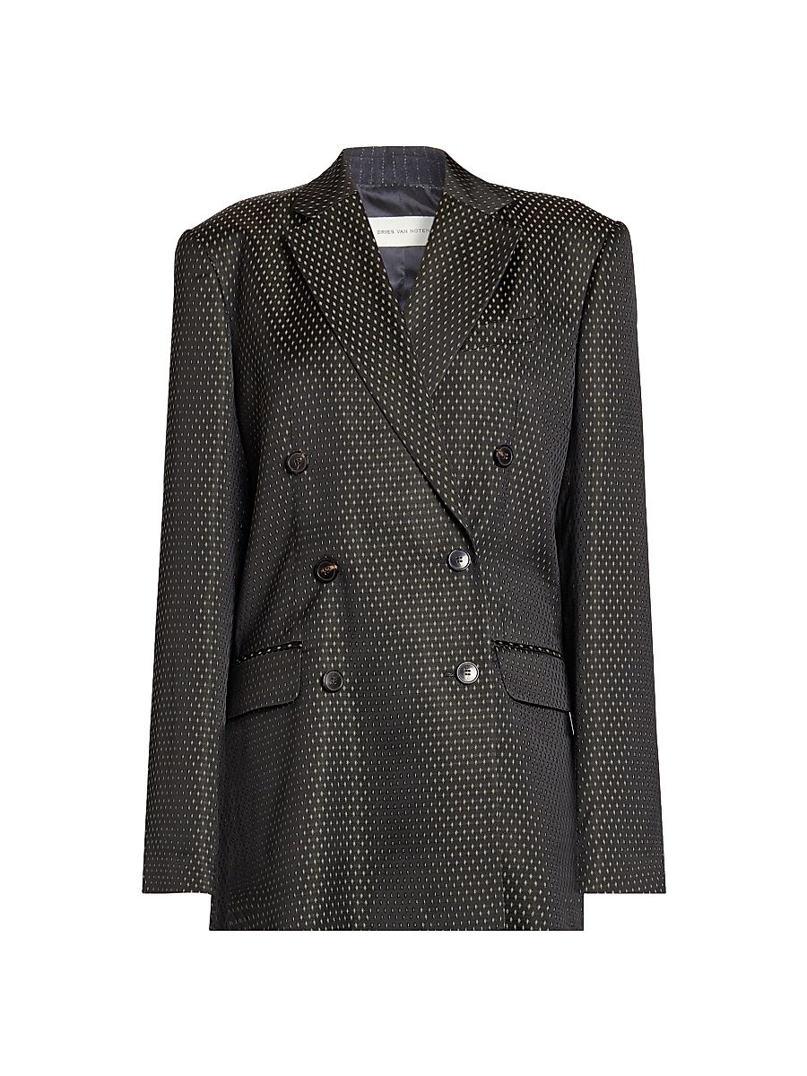 Women's Bastis Jacquard Double-Breasted Blazer - Black - Size Medium