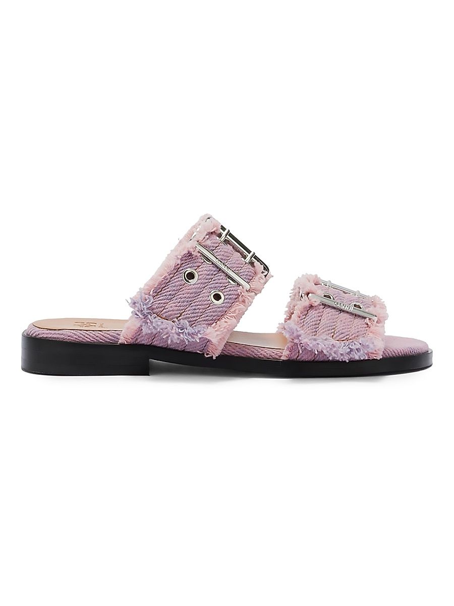 Women's Feminine Fringed Denim Sandals - Cameo Pink - Size 11
