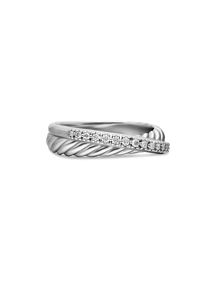 Women's Crossover Band Ring with Pavé Diamonds - Sterling Silver - Size 10